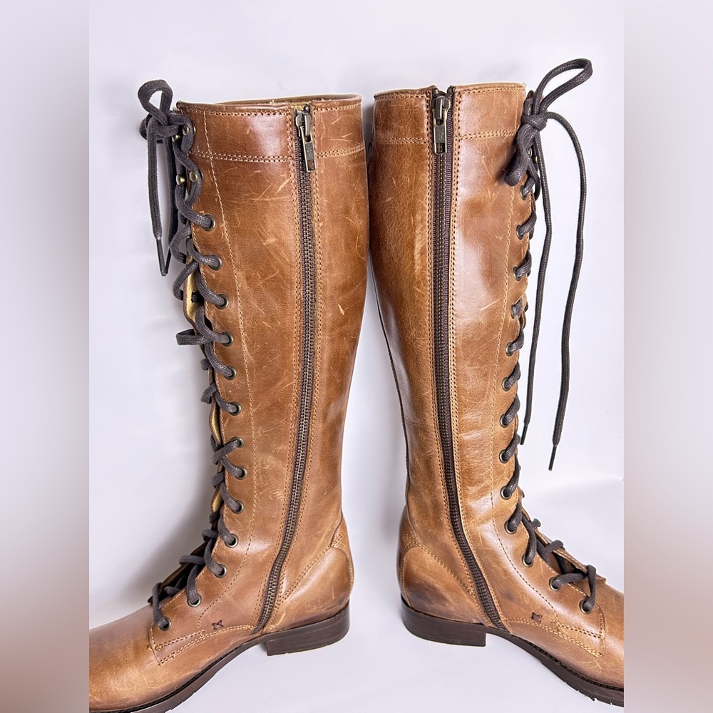 Frye Melissa Tall Lace Brown Leather Hunger Games Boots Women’s Size 6 - Picture 4 of 16